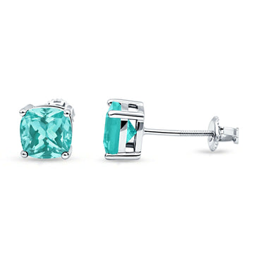 Cushion Stud Earring Solitaire Simulated Paraiba Tourmaline 925 Sterling Silver Wholesale